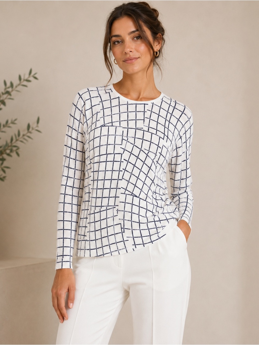 Armani Exchange Blue & White Print Lightweight Sweater | Scoop Neck - Size M